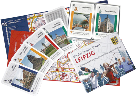 Stadtspiel Stadtverführer Leipzig - beste Unterhaltung mit einem Kartenspiel als Stadtführer Leipzig-Spiel - Leipziger Sehenswürdigkeiten in Bild und Text auf Spielkarten zum Stadterkunden, Lesen und Spielen